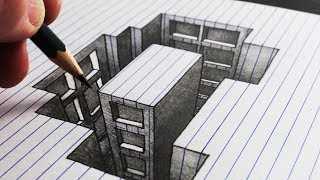 How to Draw a Hole Building Line Paper 3D Trick Art [upl. by Tandie]