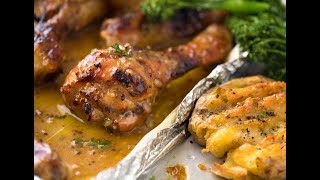 Baked Honey Mustard Chicken Drumsticks with Smashed Potatoes [upl. by Ancilin639]