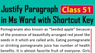 Justify Paragraph in Ms Word with Shortcut Key  Class 51 [upl. by Reitman]