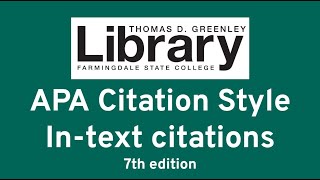 APA Citation Style InText Citations 7th edition [upl. by Sexela303]