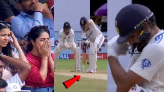 Ritika Sajdehs sad crying reaction after Rohit Sharma got BOWLED OUT in unlucky way  INDvsNZ Test [upl. by Aihtela]