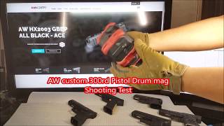 KYAirsoftAW custom 300rds pistol drum mag quick shooting test [upl. by Anomor]