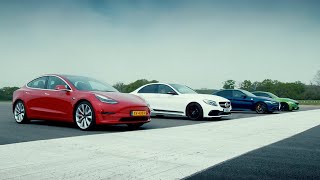 Tesla Model 3 Performance vs Rivals M3 C63 S amp Giulia QV EXTENDED  Top Gear  Series 27 [upl. by Rosella]