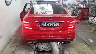 MERCEDESBENZ C180 COUPE ÇİFT VAREX C63 AMG SESİ  POP amp BANG YAZILIM  Emil Exhaust [upl. by Ariaj19]