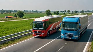 High Speed Indian Bus vs Euro Truck on Highway  INSANE [upl. by Nennerb819]