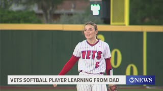 Veterans Memorial softball player learning from her dad an experienced college baseball coach [upl. by Cirtap]