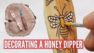 Kolrosing and Painting a Hand Carved Honey Dipper Woodworking ASMR [upl. by Ivie]