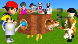 Scary Teacher 3D vs Squid Game Trying Catch Rodent Mouse in Wooden Pipe to Cage 5 Times Challenge [upl. by Darda]