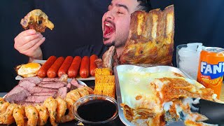 ASMR EATING SAUSAGE FRIED SHRIMPS CORN LASAGNE ROAST BEEF BEEF BACK RIPS [upl. by Thorne]