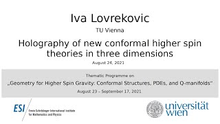 Iva Lovrekovic  Holography of new conformal higher spin theories in three dimensions [upl. by Hanae]