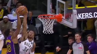 Giannis Antetokuonmpo Denies Hachimuras Dunk Fear the Freak 🦌 Highlights [upl. by Ruhtra]