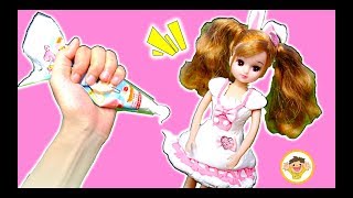 リカちゃん プリキュアアラモードの衣装に着せ替え❤キュアホイップのドレスを粘土で手作り♪おもちゃ アニメ [upl. by Zela23]