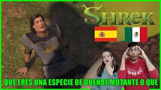 ESPAÑOLES REACCIONAN A DOBLAJE LATINO VS ESPAÑOL DE SHREKQUE RES UNA ESPECIE DE DUENDE MUTANTE [upl. by Bocaj]