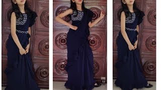 DIY One minute kids saree cutting and stitchingReadymade saree cutting and stitching Ruffle [upl. by Anod575]