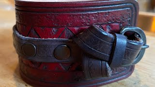 Carving Red Leather Wrist Cuff with Iron BuckleASMR [upl. by Ames]