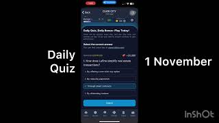 Click City  Daily Quiz  1 November  Best New Legit Airdrop [upl. by Aggy]