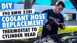 DIY E90 BMW 328i Coolant Hose replacement thermostat to cylinder head [upl. by Salman]