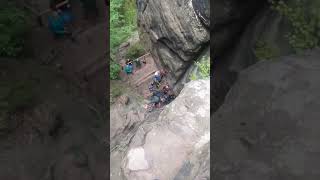 Better not look down 😱 climbing sächsischeschweiz klettersteig Häntzschelstiege [upl. by Farhsa223]