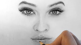 How to draw shade realistic eyes nose and lips with graphite pencils  Step by Step [upl. by Bluh]