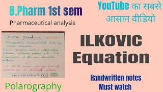 Ilkovic Equation ll Polarography measurement ll BPharm 1st sem ll pharmaceutical analysis youtube [upl. by Josepha]