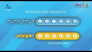 Extração Totoloto amp Joker  26 de Outubro de 2024 [upl. by Olcott867]