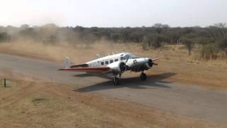 Beech 18 landing at Mongena Game Lodge [upl. by Nomzaj]