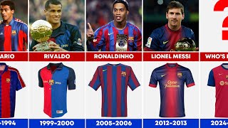 BARCELONA Jersey Evolution 19902024 ⚪ The Best Player of Each Era Feat Messi Ronaldinho Rivaldo [upl. by Llenrep716]