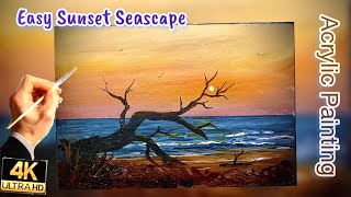 Acrylic Landscape Painting Lesson Seascape  Driftwood [upl. by Koblick]