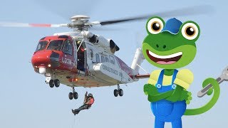 Gecko and the Rescue Helicopter  Geckos Real Vehicles  Educational Videos For Toddlers [upl. by Lelith]