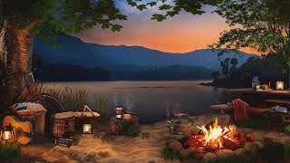 Cozy Fireplace  Relaxing Campfire by the Summer Lake  Summer Ambience [upl. by Annabell]