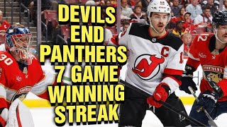 NJ Devils END Florida Panthers 7 Game Winning Streak With 41 Win Jack Hughes Reaches 300 Points [upl. by Acinomal]