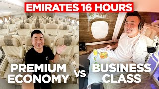 16 Hours in Emirates Premium Economy vs Business Class [upl. by Tarazi496]