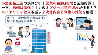 小野薬品工業の決算分析！営業利益209増と業績好調！一方、株価は低迷？主力のオプジーボ特許切れが迫る！？ロイヤリティ収入も減少？決算内容と今後の株価を解説！ [upl. by Rape]