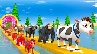 Paint amp Animals MammothGorillaTigerDuckCowLion Fountain Crossing Transformation Animals Cartoon [upl. by Akimot984]