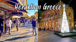 Heraklion Crete Greece Christmas vibes🎄vibrant highlights of Iraklio in 4k [upl. by Annoiek]