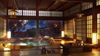 Japanese Onsen  Water Sounds with Piano Flute and Koto Music for Sleep Meditation Study [upl. by Rosalia]