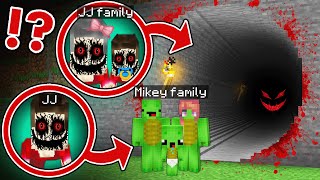 Mikey family Found Longest Scary JJ CORRUPTED MIMICS family Tunnel at Night in Minecraft  Maizen [upl. by Jerold]