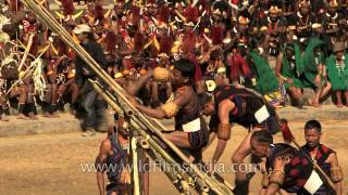 Khiamniungan tribesmen presenting victory song [upl. by Eikcuhc]