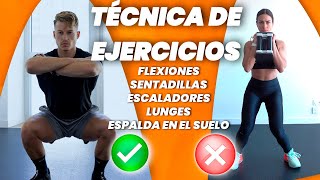 TÉCNICA DE EJERCICIOS  ¿Cómo hacer flexiones sentadillas lunges 👨‍🏫🏋️‍♀️ [upl. by Arlo]