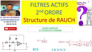 Filtre actif 2nd ordre  structure de RAUCH diagramme de Bode fréquence de coupure cours [upl. by Hartmunn]