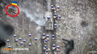 Horrible Attack Ukrainian FPV drones brutally strike out Russian armored column and infantry troops [upl. by Atilrahc790]