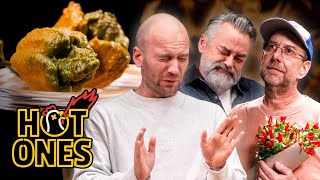 Pepper X Sean Evans Chili Klaus amp Smokin Ed Currie Eat the New Worlds Hottest Pepper  Hot Ones [upl. by Newel]