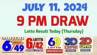 Lotto Result Today 9pm draw July 11 2024 649 642 6D Swertres Ez2 PCSOlotto [upl. by Schweitzer105]