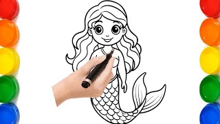 How to draw beautiful Mermaid girl for kids Easy Mermaid drawing painting colouring for Toodlers [upl. by Ajin505]