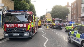 FIRE AND EXPLOSION  London Fire Brigade vehicles responding to a gas explosion in bethnal green [upl. by Cramer]