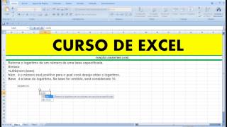 Curso de Excel Aula Função Logaritmo Função LOG Matemática Estatística Concurso Enem Vestibular [upl. by Nnylyt]