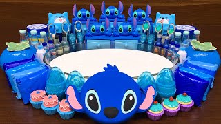 BLUE STITCH Slime Mixing Makeup Glitter and More into Glossy Slime Satisfying Slime Video 761 [upl. by Aira]