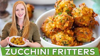 Easy Cheesy Zucchini Corn Fritters  with Creamy Dipping Sauce [upl. by Nassi]