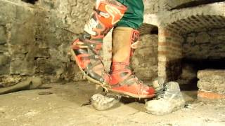 Trampling old safety work boots with Alpinestars MX boots and climbing irons [upl. by Purvis]