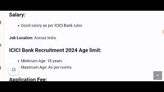 ICICI Bank recruitment notification 2024  10th passed only  all India candidate can apply [upl. by Schargel216]